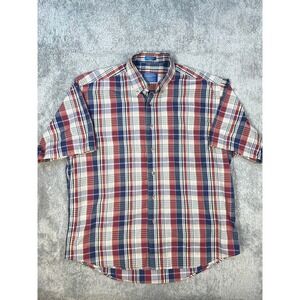 Pendleton‎ Red White blue Plaid mens M vintage short sleeve cotton button down